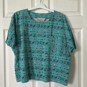 Placements Women’s Teal Peruvian Patterned Crop Shirt